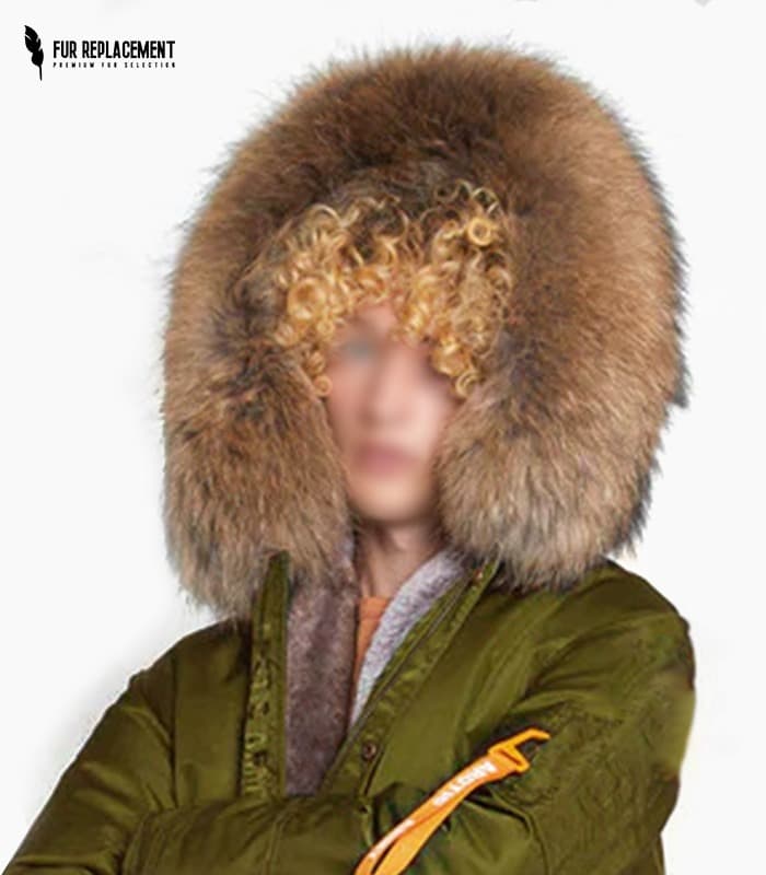 Raccoon Fur Trim Replacement Collar (Khaki)