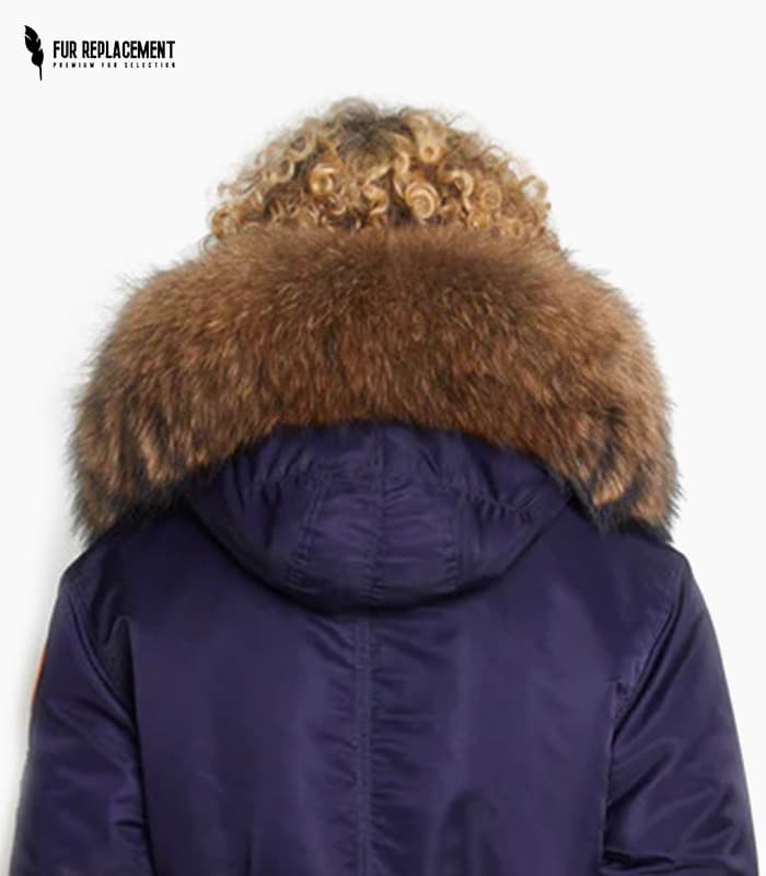 Raccoon Fur Trim Replacement Collar (Navy)