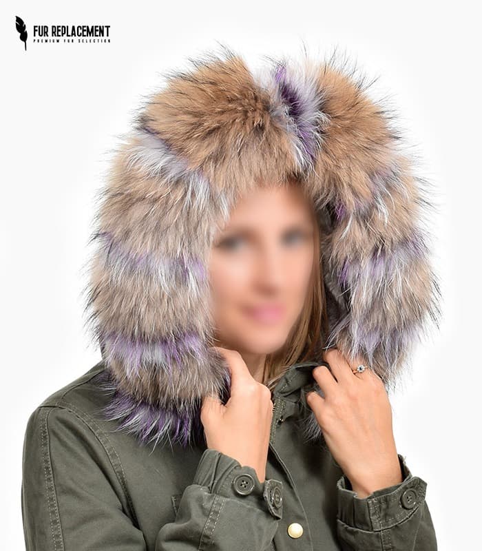 Raccoon Fur Trim Replacement Collar (Brown/Silver/Black )